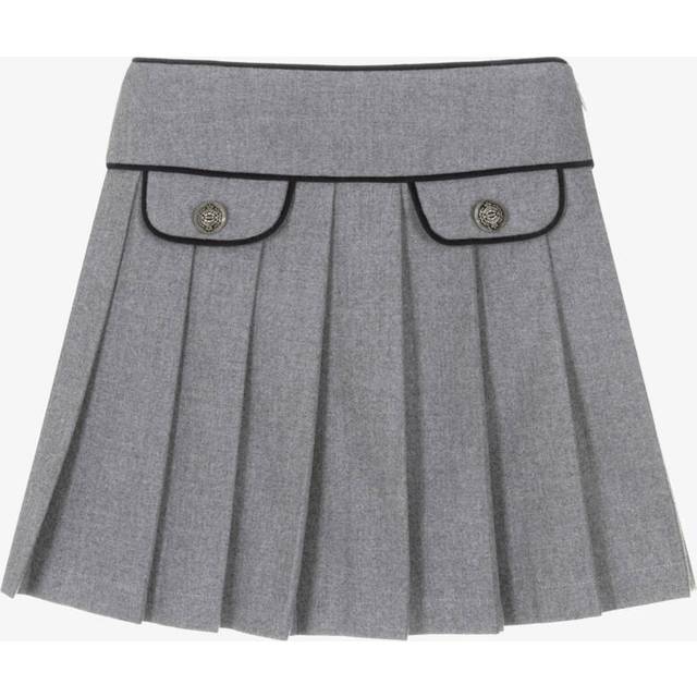 Patachou Girls Grey Pleated Skirt With Navy Blue Piping - 6 year