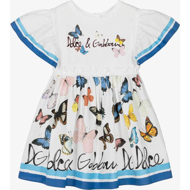 Dolce & Gabbana Girls White Poplin & Jersey Butterfly Dress - Blue/White - 4 year