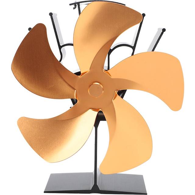 5 Blade Heat Powered Stove Fan Fireplace Fans Self Generating Thermal Fan for Wood Log Burner svart