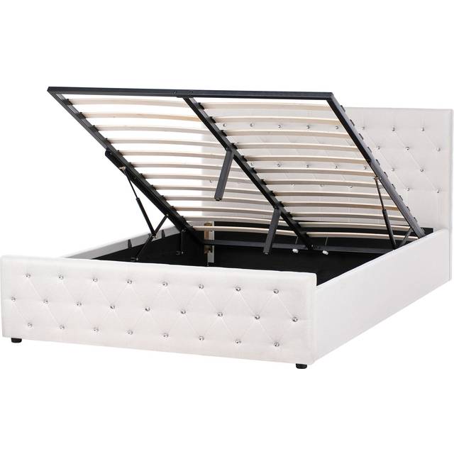 Fabric eu King Size Bed Frame 5ft3 Beige Slatted Base with Storage Amiens