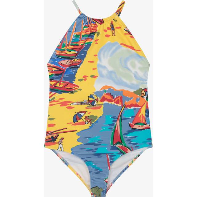 Ralph Lauren Girls Yellow Riviera Print Swimsuit - Blue/Yellow - 7 year