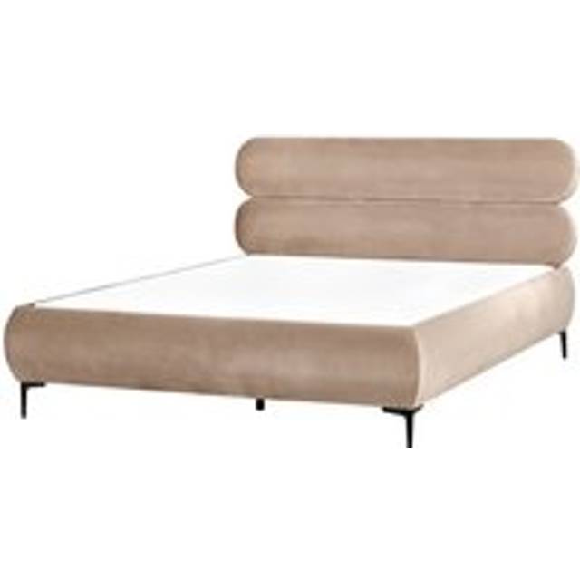 Classic Minimalist eu King Size Velvet Bed Frame 5ft3 Wingback Headboard Black Metal Legs Bedroom Taupe Lessay