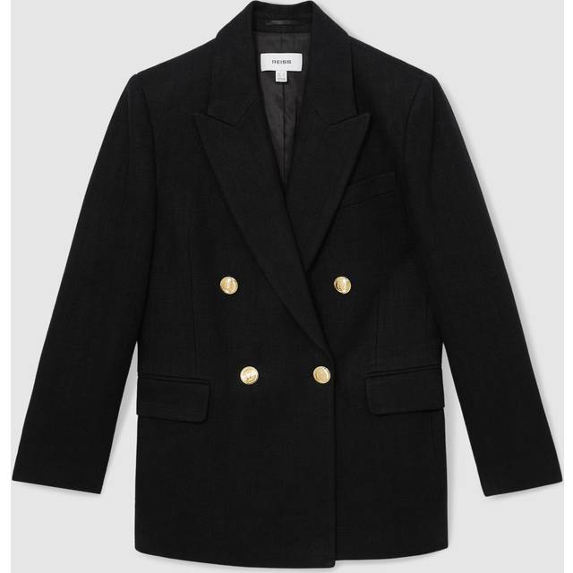 Reiss Eden Oversized Double-Breasted Linen Blend Blazer, Black
