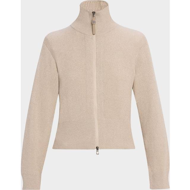 Sparkly Cashmere Rib Long-Sleeve Zip Cardigan - CEF37 FEATHER - Large