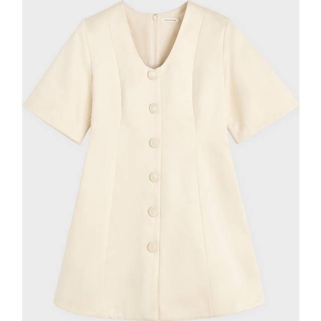 Josephine Button Mini Dress - Pearl - Where refined style meets free-spirited ease, By Malene Birger embraces an elective vision of Scandinavian minimalism. Using luxurious fabrics and impeccable details, the label brings an artistic angle to contemporary classics.