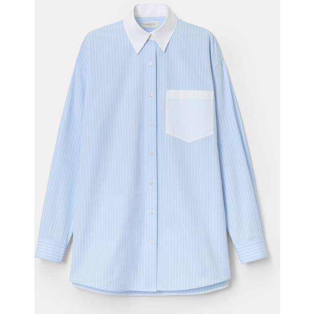 Oversized Striped Cotton Boyfriend Shirt - OXFORD BLUE MULTI - Small
