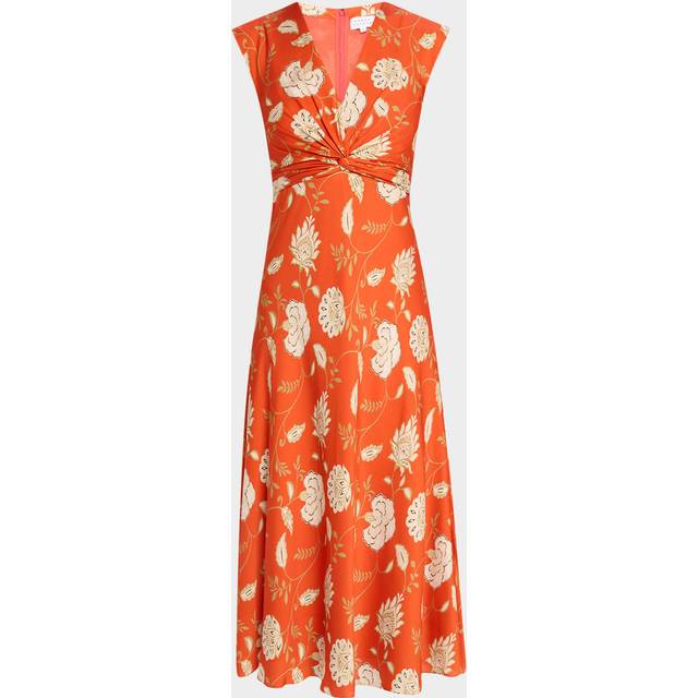 Julia Floral Sleeveless Twist Midi Dress - TOMATO/CREAM/MOCHA M - 2