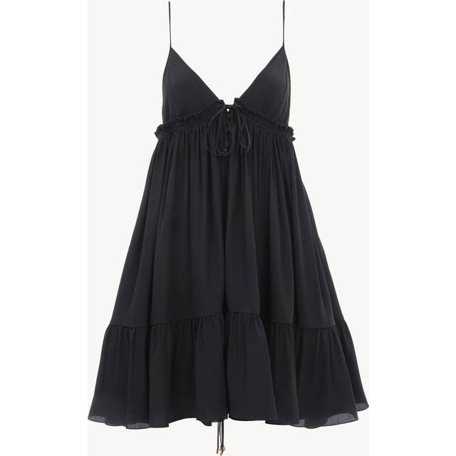 CHLOÉ Thin-strap gathered mini dress in crêpe de chine Black Size 8 100% Silk