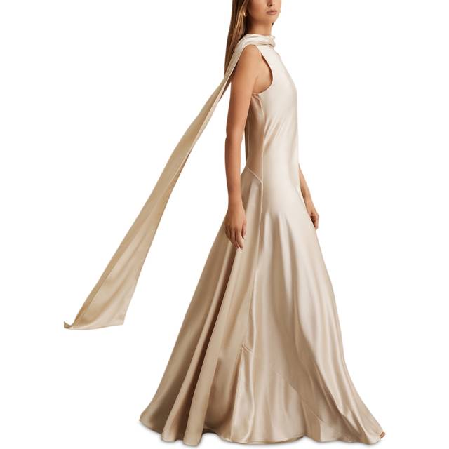 Fae Draped Cape Gown - CHAMPAGNE - Beginning with men's tailoring in 1970's London, Reiss' design philosophy has endured for over five decades, maintaining the distinctive tailoring, sharp cuts, and contemporary prints it has become famous for to create investment pieces destined to stay in your wardrobe for seasons to come.