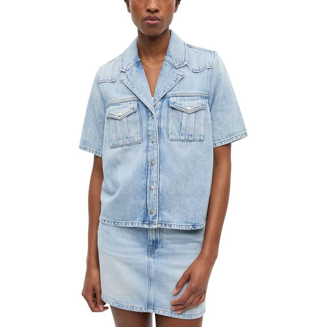 Soft Rigid Short-Sleeve Denim Shirt - Light Blue Stone - 38 FR (6 US)