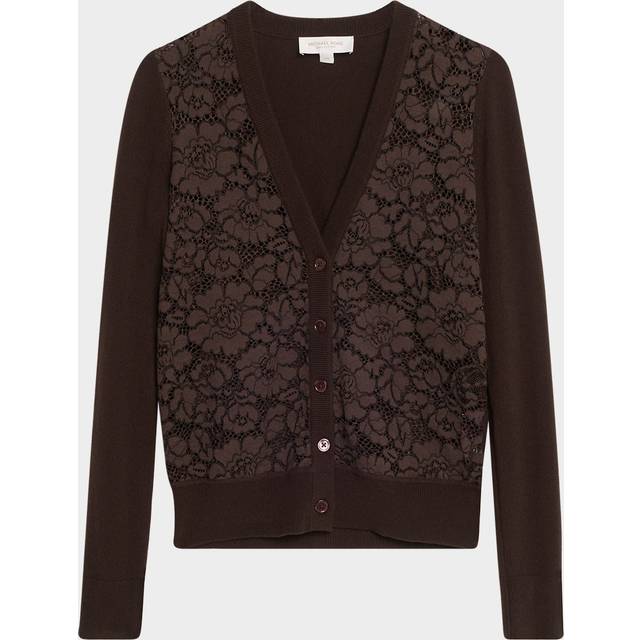 Lace Front Cashmere Cardigan - CHOCOLATE - Small