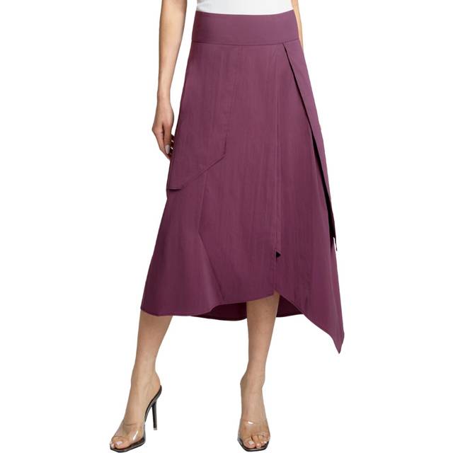Multi-Panel Asymmetric Stretch Cotton Midi Skirt - CHERRY COLA - 48 IT (12 US)