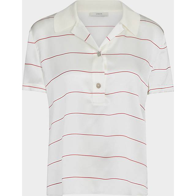 Stripe Knit Collar Polo Shirt - CREAM/BRICK ROSE - Medium
