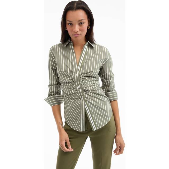 Devra Stripe Long-Sleeve Gathered Top - STONE ARMYWHITE - 0