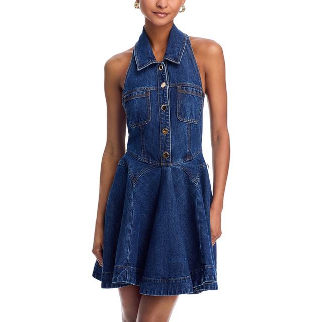 Self-Portrait Flared denim midi dress - blue (UK 6)