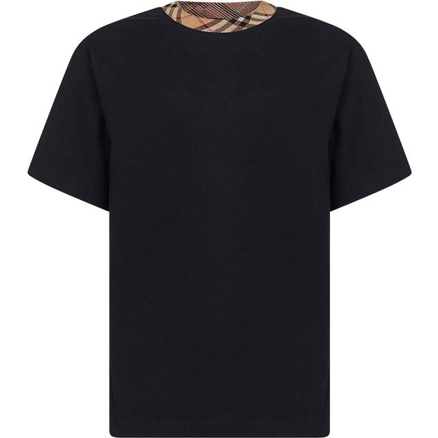 Burberry Check Trim Cotton T-shirt - Black - L