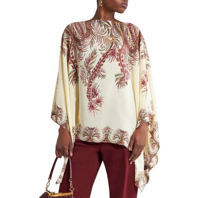 Etro, Top Poncho En Soie À Imprimé Placé, Femme, Multicolore - UNI