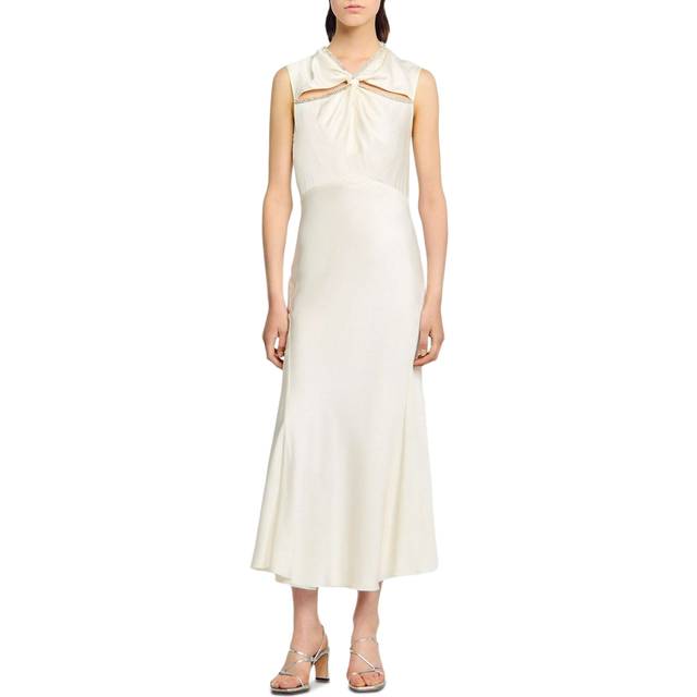 Robe longue satinée strassée - Ecru - 38
