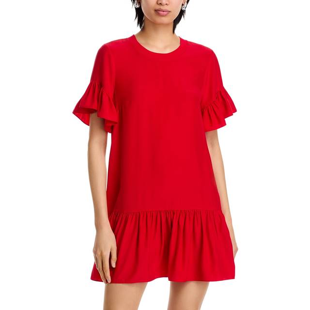 Leilah Ruffle Silk T-Shirt Dress - RED SAPPHIRE - X-Small