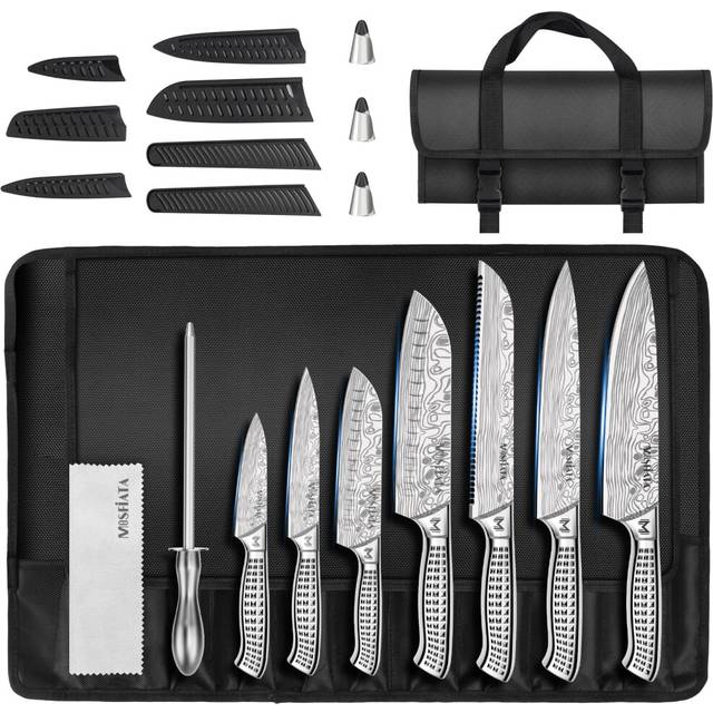 MOSFiATA Chef Knife Set, 12PCS Portable Sharp Kitchen Knife Set, High Carbon Japanese Stainless Steel Professional Chef Knives Set with Knife Roll Bag