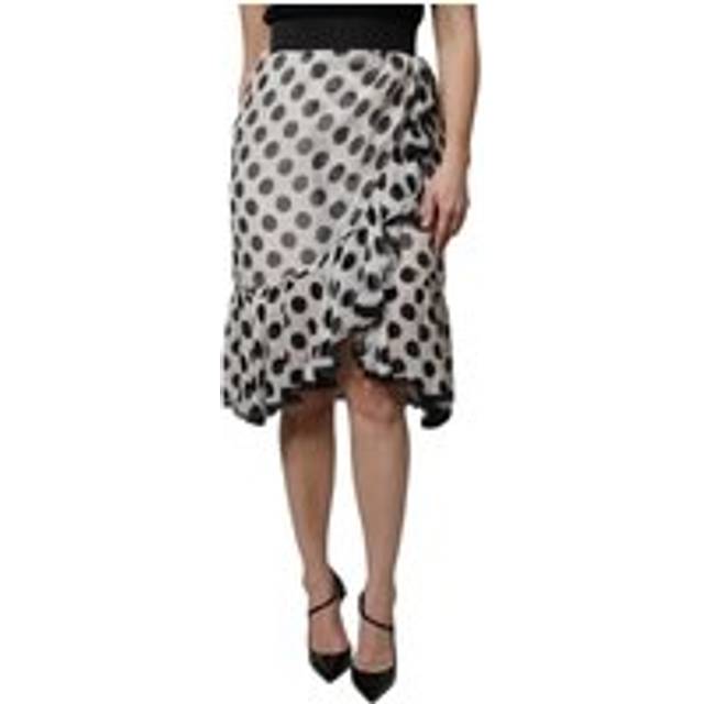 White Black Polka Dots Knee Length Skirt - IT36 | XS
