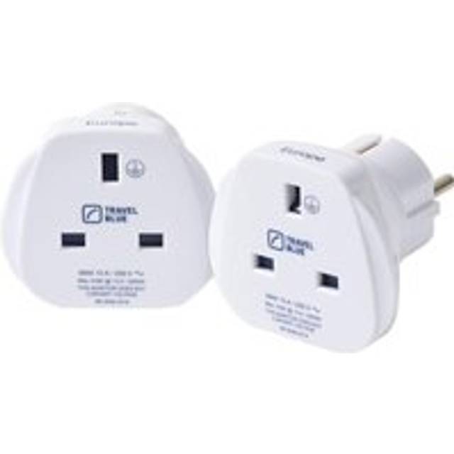 TRAVELBLUE TB-174 UK to EU Travel Plug Adapter - Pack of 2, White