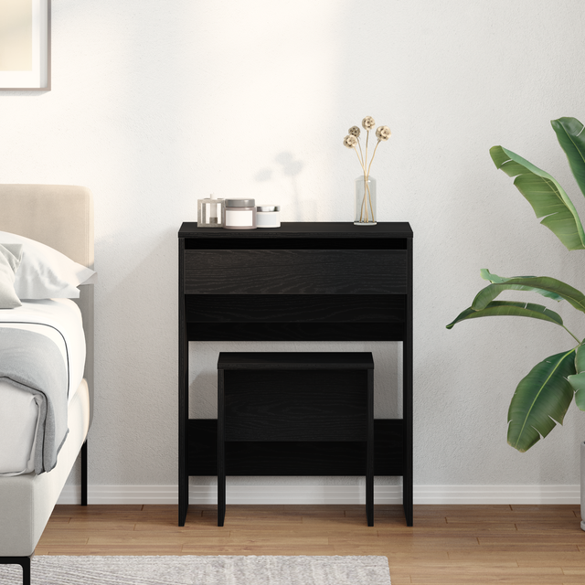 Vidaxl - Dressing Table with Mirror Black Oak Engineered Wood