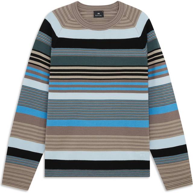 PS Paul Smith Grey and Blue Contrast Stripe Merino Wool Sweater - XL