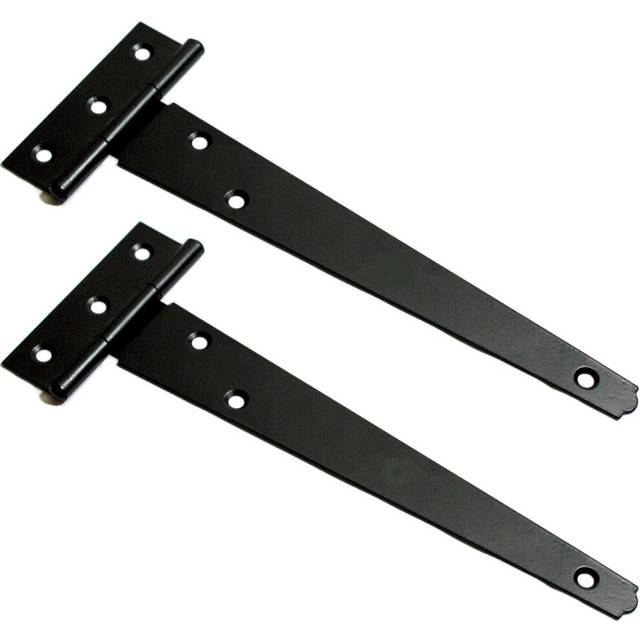 2x 8 Inch x 200mm T Hinges Black Outdoor Gate/Door Garden Shed Tee Strap