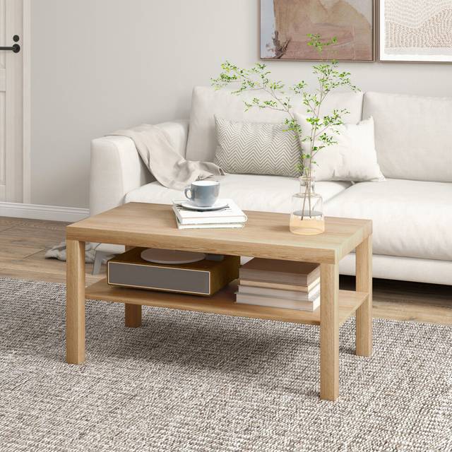 HOMCOM Coffee Table with Storage Shelf - Rectangular Centre Table - Natural | TJ Hughes