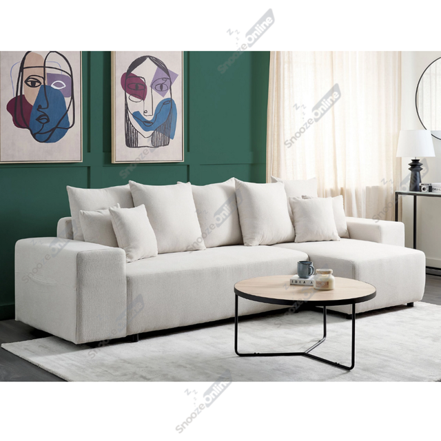 (Cream, Right Hand Chaise) Naple L Shaped Sofa with Scatter Back Soft Cushions & Side Pockets | 3-4 Seater Sofa Chaise | Corner Sofa Couch with Left/R