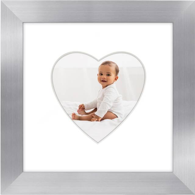 Americanflat 4x4 Picture Frame with Heart-Shaped Mat in Silver - Use as 6x6 Picture Frame Without Mat or 4x4 Frame with Mat - Engineered Wood Photo Fr