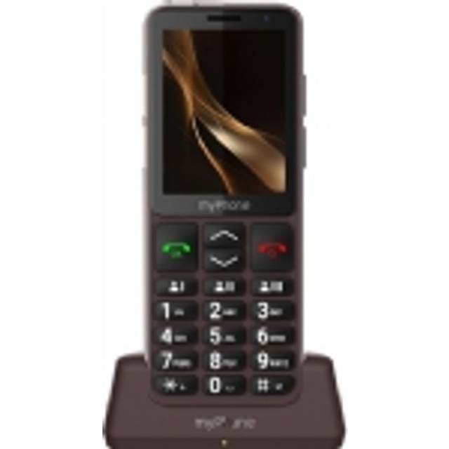 Myphone senior phone memory buttons battery life 18 days charging cradle, brown