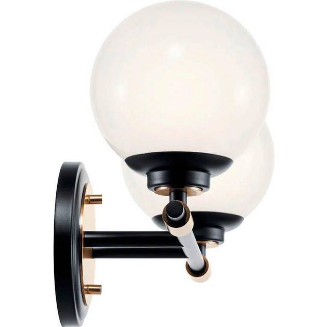 Kichler Benno Twin IP44 Wall Light in Black &amp; Champagne Bronze wit