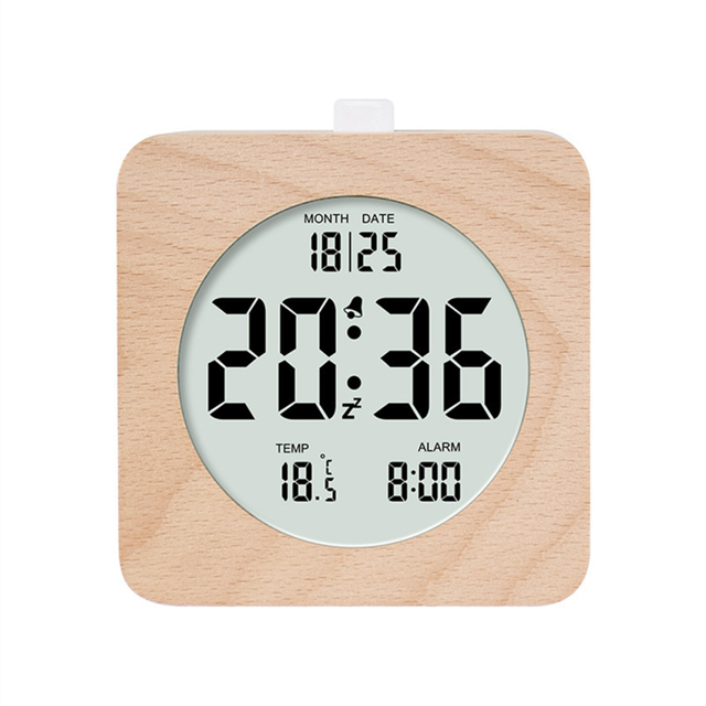 Wooden Digital Alarm Clock for Bedrooms,Wood 4In Battery Powered with Snooze and Nightlight,LCD Desk Clock,A