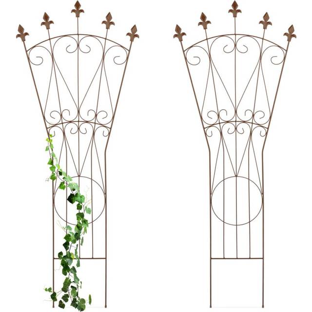 Relaxdays - Plant Trellis, Set of 2, Metal, Vintage Design, HxW: 145 x 54 cm, Flower Support, Push-In Climbing Aid, Brown
