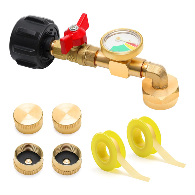 7PCS Propane Refill Adapter with Valve and Gauge Sets for QCC1 Propane Tank 90 Degree Propane Refill Pressure Adapter