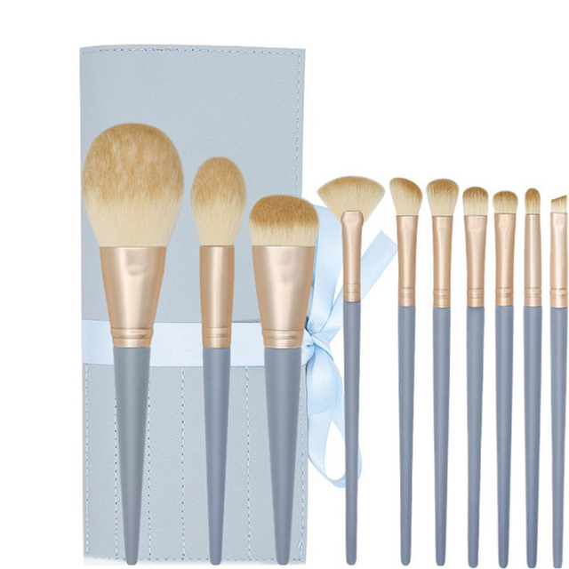 10Pcs Blue Makeup Brushes Set Nylon Powder Foundation Concealer Blush Eyeshadow Nylon Make Up Brushes