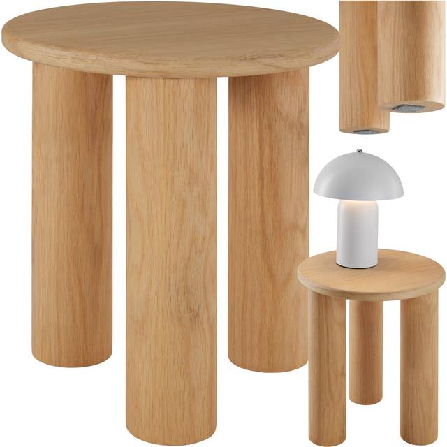 Side Table Sisi - round, solid wood legs, rustic look - Light oak