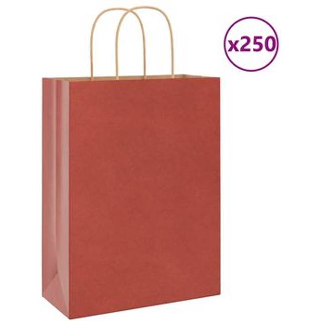 vidaXL Paper Bags 250 pcs with Handles Red 26x12x35 cm