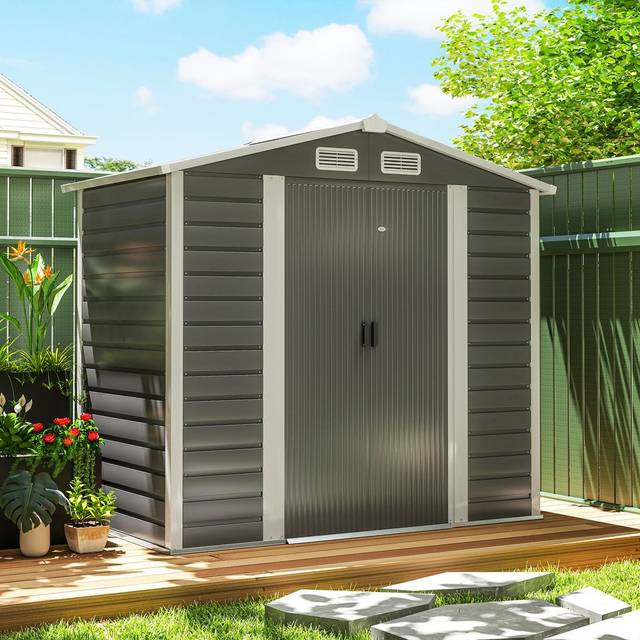 Outsunny 7 x 4ft Upgraded Metal Shed with Lock - Easy to Assemble - Dark Grey | TJ Hughes