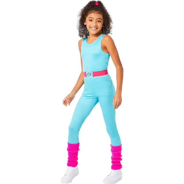 Officially Licensed Barbie Classic Aerobic Costume for Girls - Pink&#47;Blue (L)