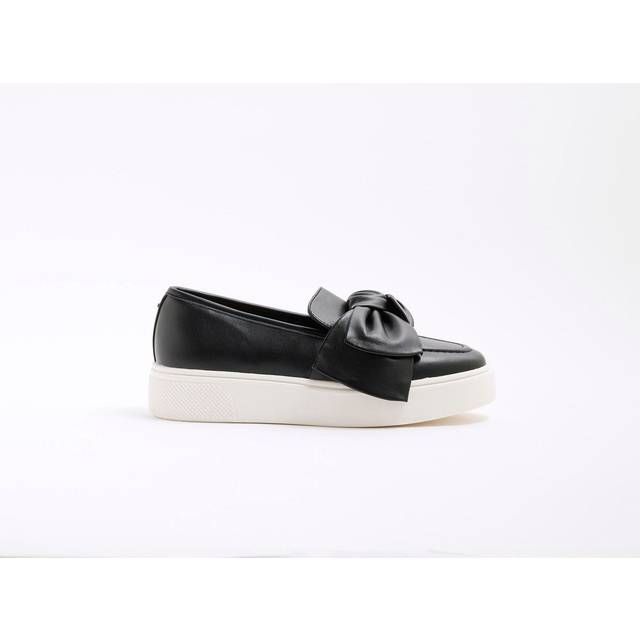 River Island Womens Black Wide Fit Slip On Bow Trainers - 9 Wide Fit