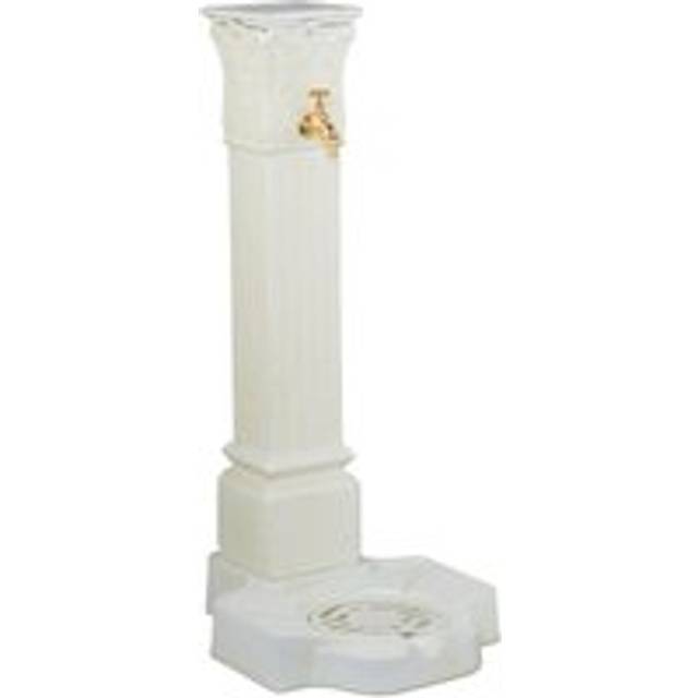 Column Fountain, Garden Water Featue, with Tap & Basin, HxWxD: 93 x 47 x 38 cm, Standing Patio Ornament, White - Relaxdays
