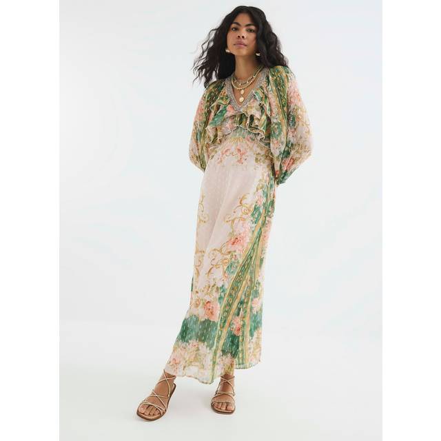 River Island Womens Pink Long Sleeve V Neck Ruffle Maxi Dress - 6
