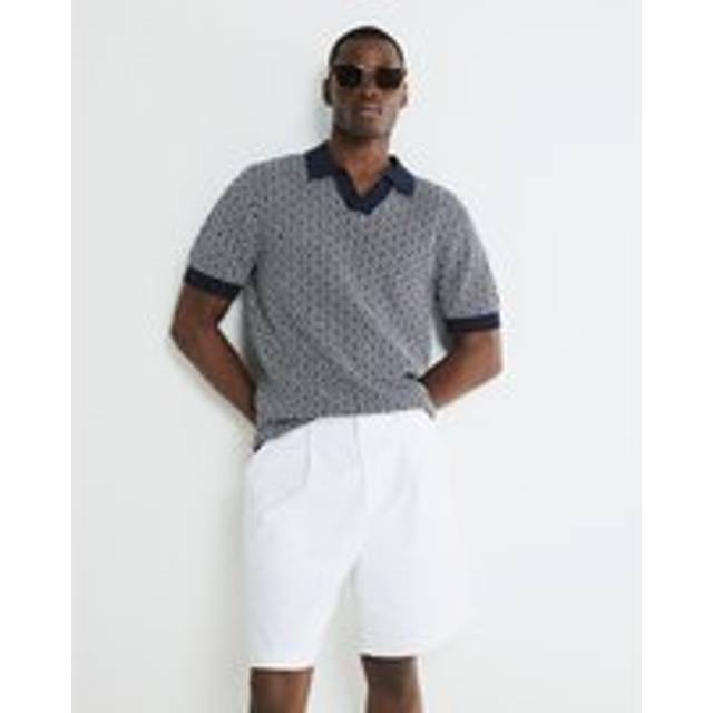 Mens River Island Navy Geometric Boucle Open Collar Polo Shirt