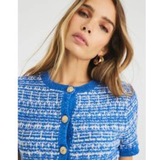 River Island Womens Blue Short Sleeve Boucle Cardigan