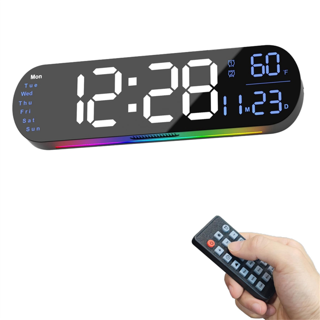 Large Digital Wall Clock with Remote Control 13.7Inch,Auto Brightness,Dual Alarm Clock & Timer,for Bedroom, Gift