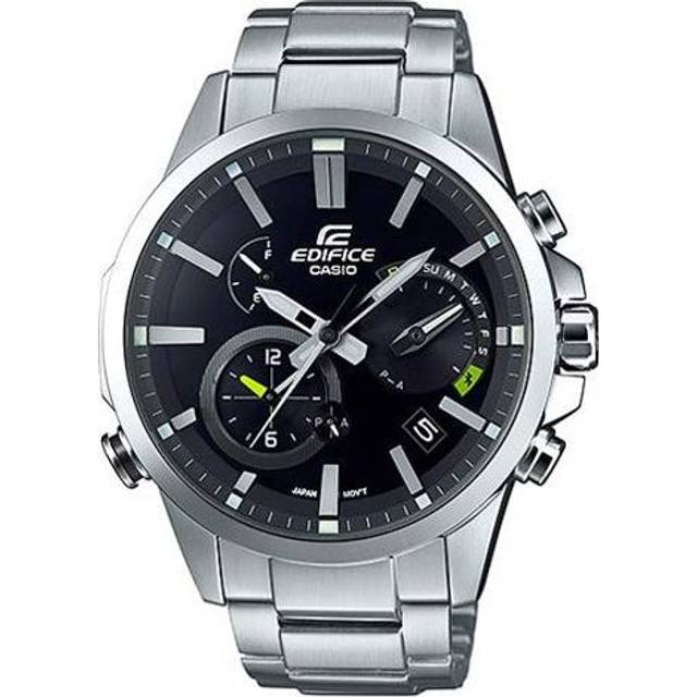 CASIO Solar Powered EDIFICE Waterproof Sports Stainless Steel Strap Quartz Sapphire Crystal Mens Black Analog EQB-700D-1A - Free