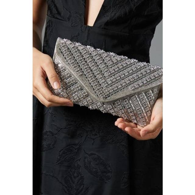 Willow Diamante Envelope Clutch Bag - Silver - One Size